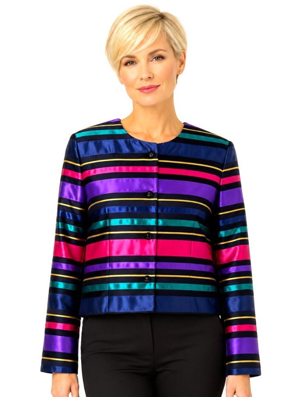 Talbots Multicolor Jewel Tone Satin Striped Jacket